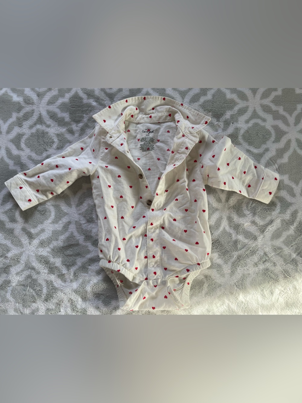 White Baby Heart-Print Long Sleeve Bodysuit